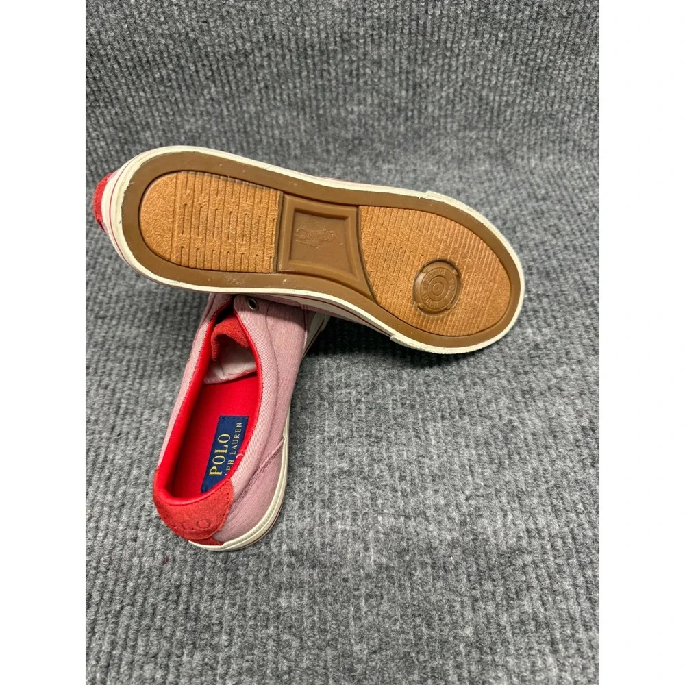 Polo Ralph Lauren Pink Seersucker‎ Canvas Low Top Sneakers Red Trim Mens 10.5